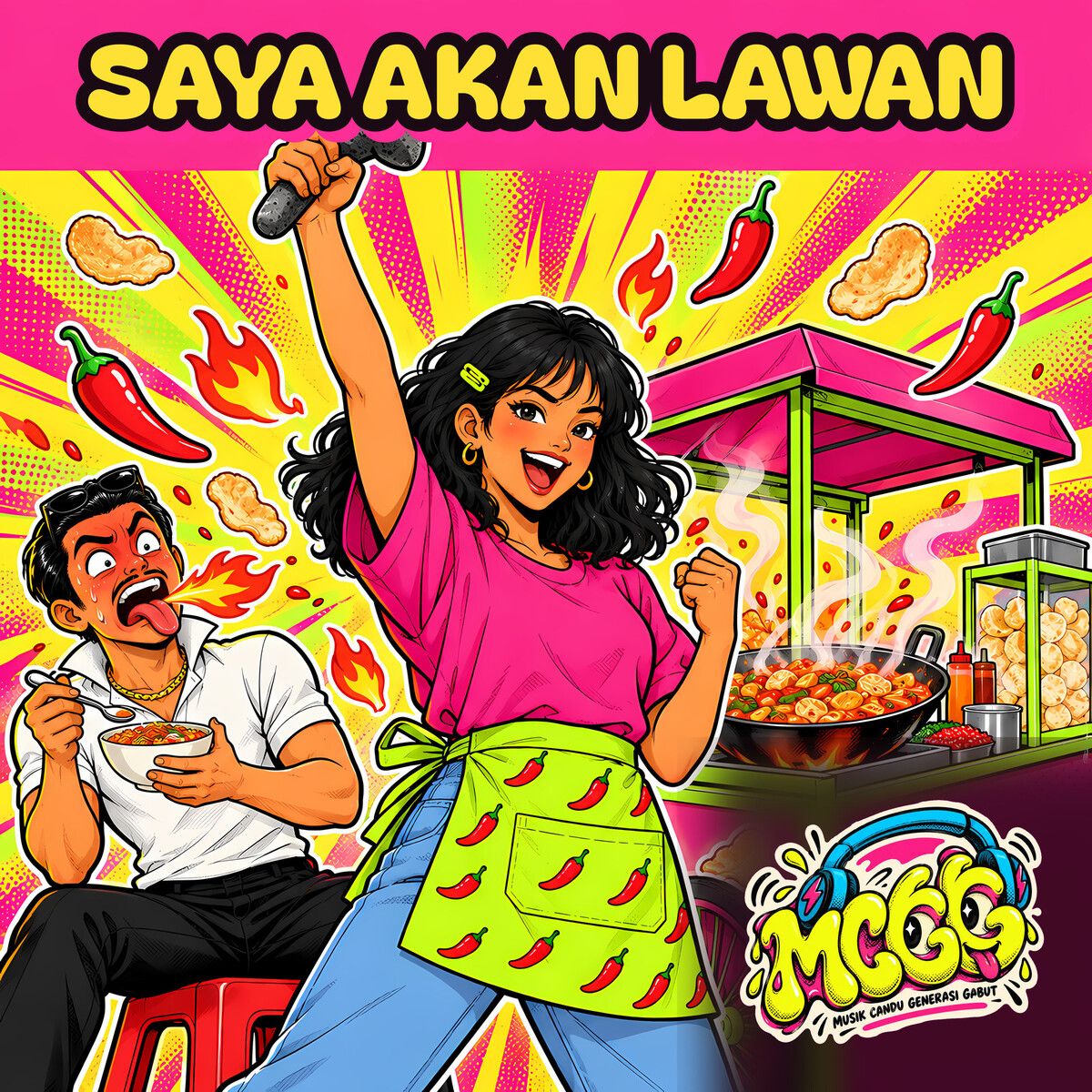 Cover SAYA AKAN LAWAN: cewek penjual seblak mengangkat ulekan